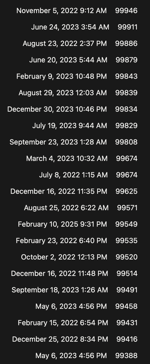 降順に乱数でランダムソートしたデータベース